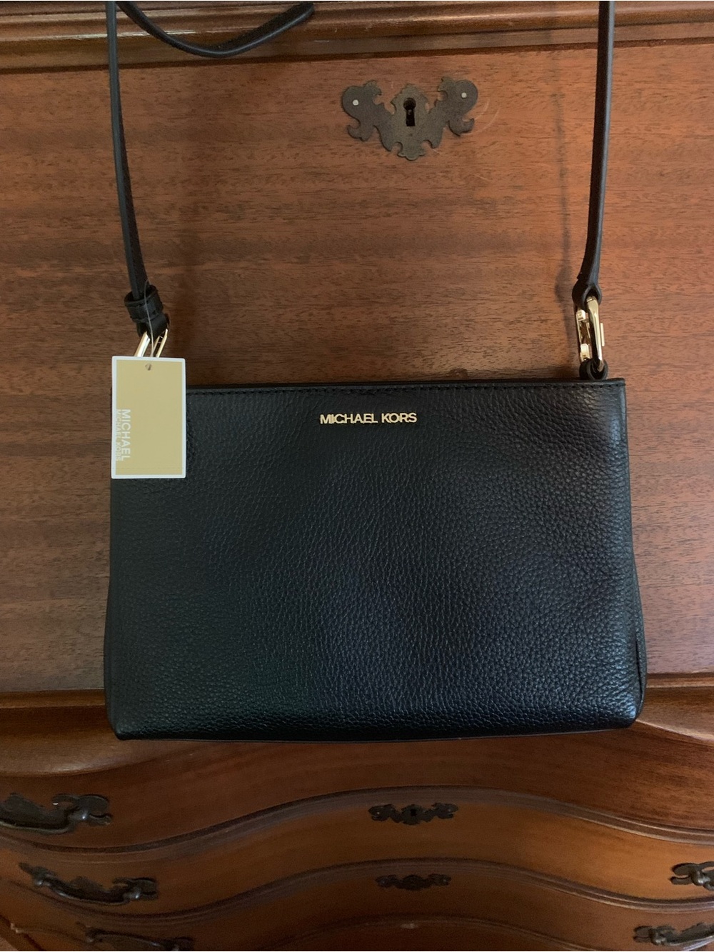Michael Kors Black Pebbled Leather Crossbody with Gold Hardware
